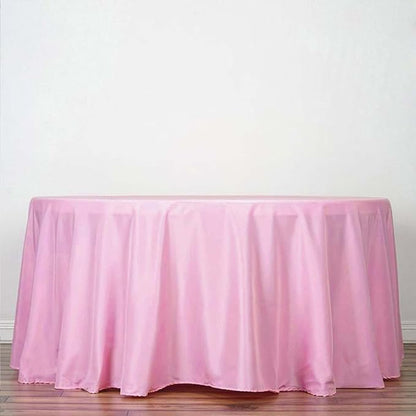 Efavormart Round Tablecloth, 132 Inch Stain & Wrinkle Resistant Washable Table Cloth, Decorative Polyester Fabric Table Cover for Banquet, Wedding, Dining- Pink