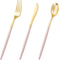 I00000 60 Pack Pink Plastic Silverware,Gold Disposable Flatware with Pink Handle, Gold Plastic Cutlery Set Includes: 20 Forks, 20 Knives and 20 Spoons, Tableware Set for Party and Wedding