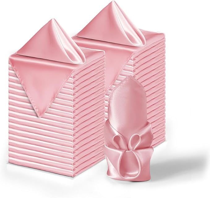 36 Pack Square Satin Dinner Napkins, 16x16 Inches Silky Soft Smooth Table Cloth Napkins for Restaurant Weddings Banquet Party Decoration, Pink