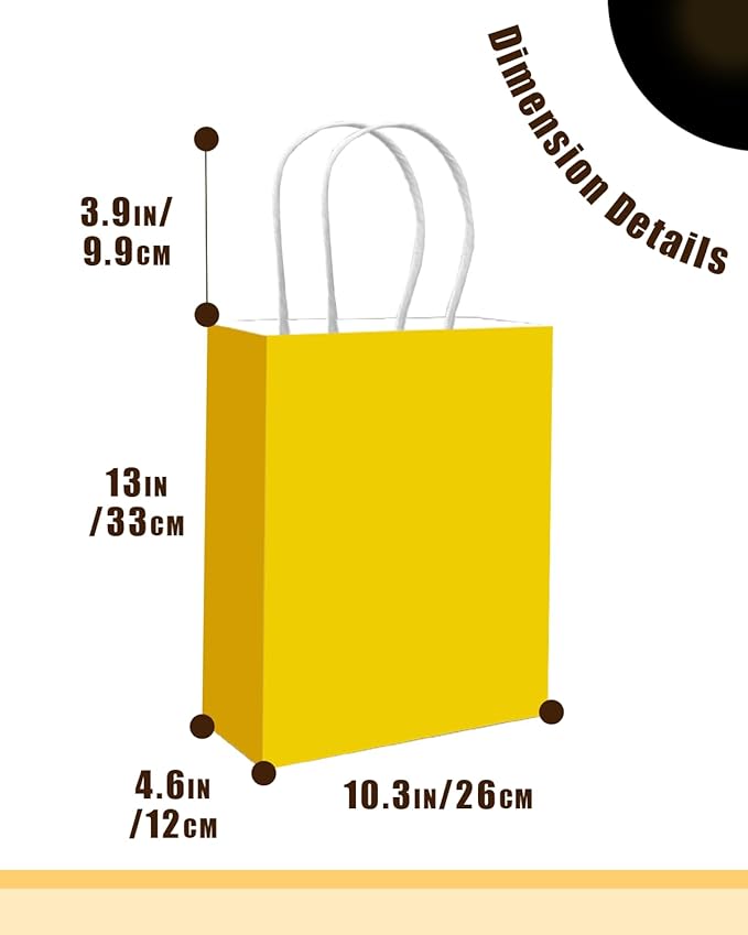 qiqee 50-Packs Bright Yellow Paper Gift Bags with Handles Bulk 13"x10.3"x4.6" Large Size Party Favor Bags Multiple Uses