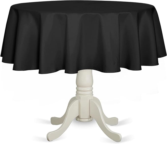 Fitable Black Round Tablecloth 70 inch, Stain and Wrinkle Resistant Washable Polyester Table Cloth for Dining Buffet Parties and Camping