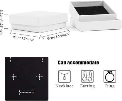 Gift Box Necklace Earring Ring Box Gift Box,12 Pieces Square Cardboard Jewelry Gift Boxes,Cotton Filled Cardboard Paper Jewelry Box Gift Case (3.5x3.5x1.25 Inches) (White)
