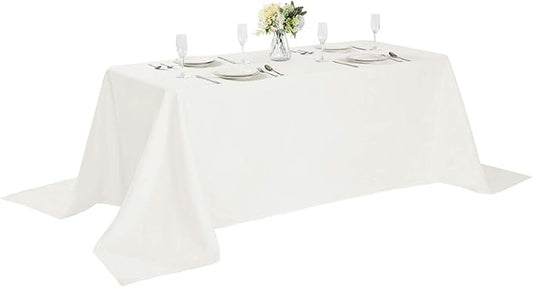 Rectangle Tablecloth 90x156 inch Washable Polyester Fabric Table Cloth for Wedding Party Dining Banquet Decoration（90x156, Ivory）