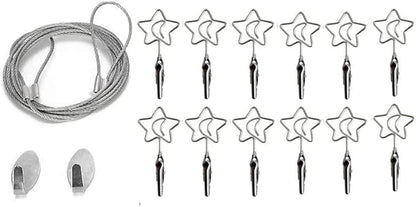 TFu Wall Hanging Photo Display, DIY Picture Photo Frame String with 12 Clips for Hanging Photos Notes and Artworks (Moon & Star)