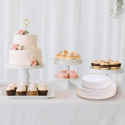 U-QE 60 Pcs White Plastic Plates with Gold Trim – Scalloped Plastic Plates Heavy Duty - Include 30 10.25" Dinner & 30 7.25" Dessert Plate – Perfect for Weddings, Bridal Showers and Party