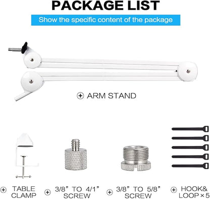 BOMGE Microphone Boom Arm Mic Stand Adjustable Clip Studio Suspension Scissor Arm Mount for Blue Snowball, ICE, Blue Yeti,Radio Broadcasting and Game (white)