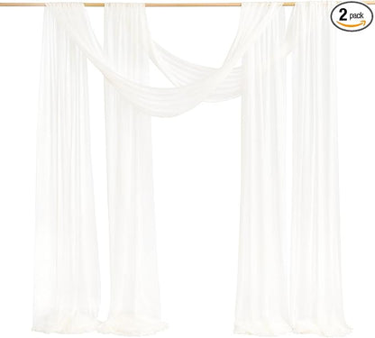 Ling's moment Wedding Arch Draping Fabric 2 Panels 32Ft x 30" Wrinkle-Free Wedding Arch Drapes Chiffon Fabric, White Curtain for Wedding Ceremony Reception Background Party Home Garden Decorations