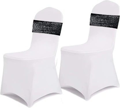 SquarePie Pack of 100 Chair Sashes Sparkly Black Sequin Bands for Wedding Party Banquet Home Decor