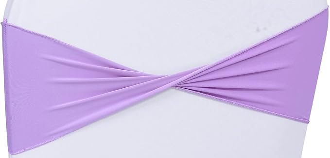 MDS Pack of 200 Spandex Chair Sashes Bows Elastic Stretch Dining Chair Bands Ties Without Slider Buckle Universal fits for Wedding Baby Shower Birthday Party Banquet Event Decoration - Lavender