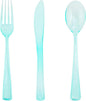 WDF 180 Pieces Green Plastic Silverware Disposable - Clear Green Cutlery Sets 60 Forks, 60 Knives and 60 Spoons - Heavy Duty Plastic Utensils for Party, Summner