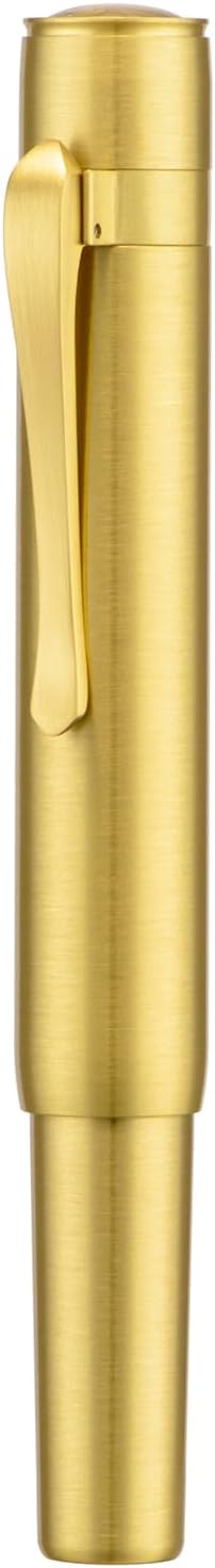Hongdian M2 Black Forest Mini Fountain Pen, Long Blade Nib & Sleek Shape Brass Short Pocket Travel Pen (Glossy Brass)