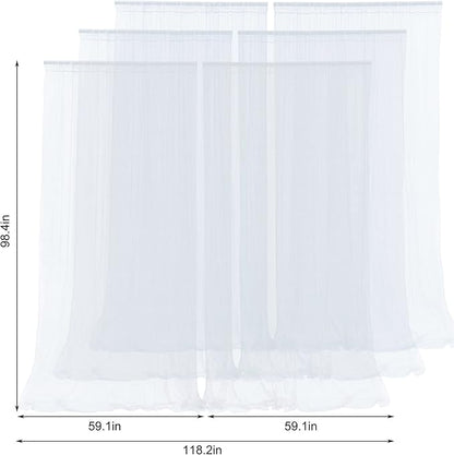 6 Panels White Sheer Tulle Backdrop Curtains for Parties Wedding 30ft x 8ft White Curtain Backdrop for Birthday Party Baby Shower Photos Background Drape(5ft x 8ft, 6 Panels)