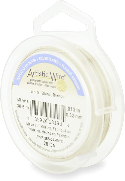 Artistic Wire, 28 Gauge Silver Plated Tarnish Resistant Colored Copper Craft Jewelry Wrapping Wire, Pearl Silver, 40 yd