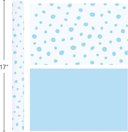 Burymento Blue Lrregular Wave Point Wrapping Paper, Reversible Gold Gift Wrap for Birthday, Valentines, Mothers day, Graduation, Wedding, Fathers day, Baby Shower, Christmas (17in x 16.4ft)