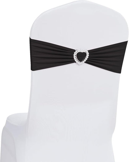 Howhic Pack of 30 Spandex Chair Sashes Bows Stretch Chair Cover Band with Buckle Slider Universal Elastic Chair Ties for Wedding Banquet Party Event Decoration (Black)