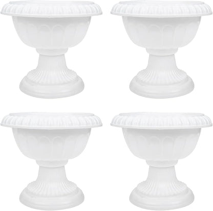 4pcs Mini Roman Style Flower Pots, Plastic Wedding Flower Containers, Decorative Pedestal Planters for Home, White, 6.29 x 6.29 x 5.51 Inch
