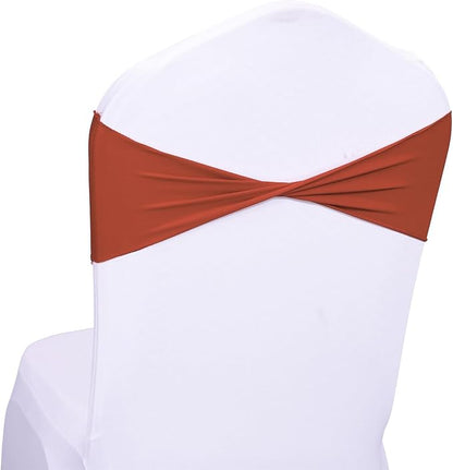 VDS Pack of 250 PCS | Terracotta | Spandex Chair Sashes Bows Without Buckle | Stretch Elastic Banquet Universal Folding Chair Band Tie with for Wedding Party Conference Celebration Event Decoration