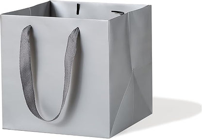 Silver Gray Square Gift Bag 12 in Paper Gift Box Large Square Bottom Kraft Paper Bags with Handles for Party Favor, Birthday Gift Bags (Silver Grey, 12 x 12 x 12 in, 10 CT)