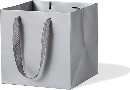 Silver Gray Paper Gift Bag Small Square Bottom Kraft Paper Bags with Handles for Wedding Baby Shower Birthday Party (Silver Grey, 8 x 8 x 8 in, 10 CT)