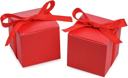 AWELL Red Gift Candy Box Bulk 2x2x2 inches with Red Ribbon Party Favor Box,Pack of 50