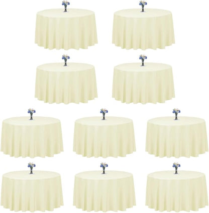 LTC LINENS 10 Pack 120 Inch Round Tablecloth Ivory for 60 Inch Round Table - Bulk Round Table Cover - Washable, Wrinkle Resistant Polyester Fabric Cloth for Wedding, Party