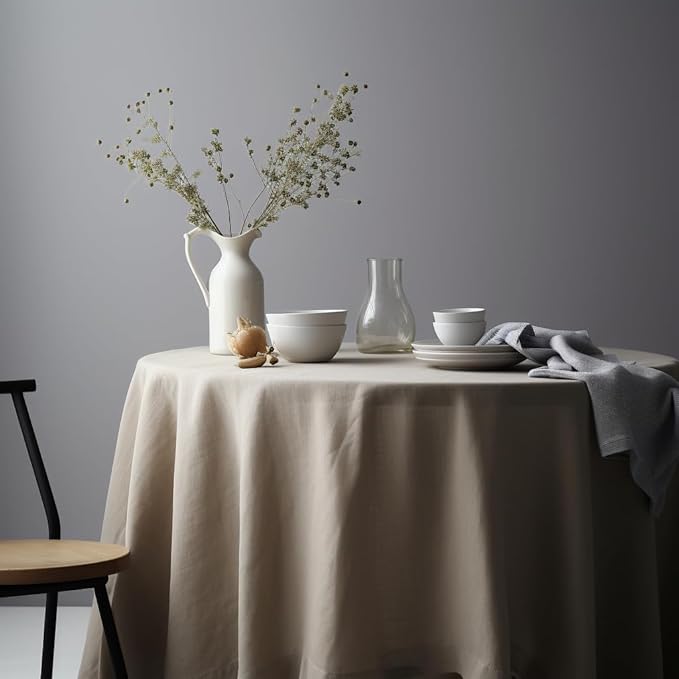 EVERLY 100% Pure Linen Round Tablecloths 70Inch Round Machine Washable Tablecloths for Thanksgiving,Decorative Halloween,Buffet Parties,Picnic,Events,Weddings and Restaurants-Natural Linen