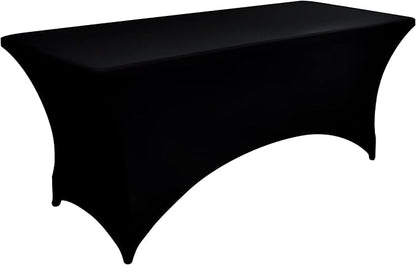 2-Pack 8ft Black Spandex Table Covers for Rectangle Folding Tables - Washable Elastic Tablecloth - Ultimate Fitted Table Protector for Birthday Parties, Trade Shows, Banquet