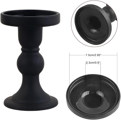 6-Piece Set of Black Glass Candlestick, Crystal Candlestick Holder Holder and Conical Candle, Christmas Candle Holder Decoration, Family Living Room Wedding Candle Holder (black2sets)
