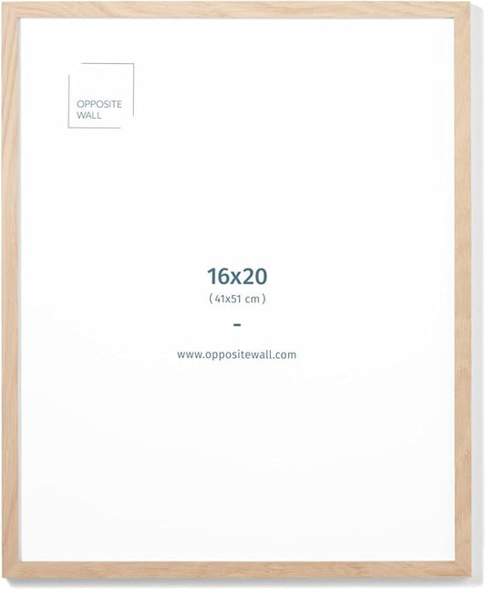 Opposite Wall - 16x20 in - Natural Solid Oak Wood Picture Frame - Lightweight, Versatile & Shatterproof - Wall Hanging Poster or Photo Frame - Wall Decor for Office, Gallery & Home