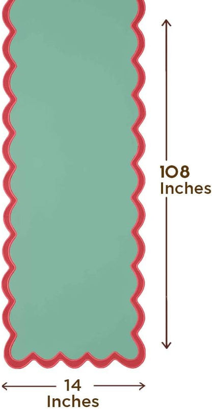 Folkulture Table Runner | Table Runners 108 inches Long | Scallop Table Runner for Farmhouse Decor or Boho Decor | Green Table Runners for Dining Room Table Decor | Table Decorations for Party