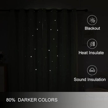FANLI 2 Panels Star Blackout Curtains for Kid Girls Bedroom Living Room Darking Stripe Double Layer Star Cut Out Wall Home Decor Gradient Grommet Window Curtains (Green 63L)
