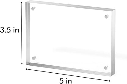 3.5x5 Acrylic Picture Frame 1 Pack, Clear Freestanding Double Sided Frameless Magnetic Photo Frames, Desktop Display Decor Gift