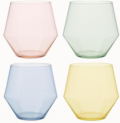 40 count Diamond Unbreakable Stemless Plastic Wine Champagne Whiskey Glasses Elegant Durable Disposable Indoor Outdoor Ideal for Home, Office, Bars, Wedding, 12 Ounce Cups Gold Rim (Color Collection)