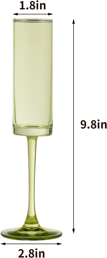 12 Pieces Green Champagne Flutes 6 OZ Straight Sided Wine Glasses Champagne Long Stem Drinking Colored Glasses,Set of 12 Hand Blown Champagne Flutes Goblets for Wedding Cocktail Cups,Cava, Prosecco