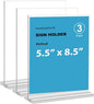 newnewshow Acrylic Sign Holder 5.5x8.5 Inch 3 Pack Vertical T Shape Double-Sided Desktop Display Holder. (Optional 8.5x11 8.5x5.5 5x7 Horizontal and Vertical)