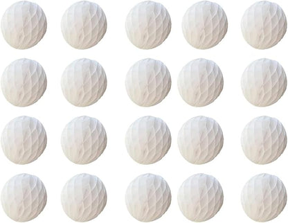 20pcs Honeycomb Flower Balls - Party Decor, Tissue Paper Pom Poms (6inch, White)