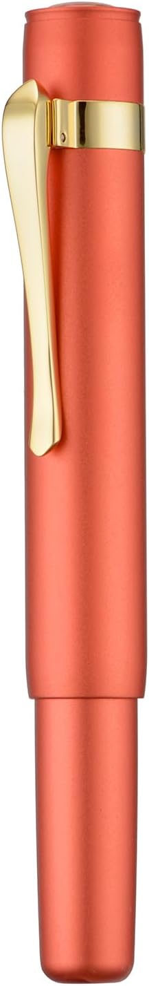 Hongdian M2 Mini Fountain Pen with Bent Nib, Sleek Shape Aluminium Short Pocket Travel Pen (Orange Red)