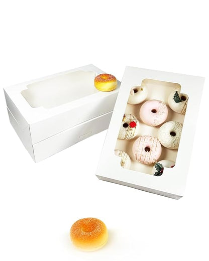 qiqee Auto-pop up White Cookie Box with Window 12x8x2.5 inch 32 Packs Two Uses One Second Folding Pastry Biscuit Bakery Box for Packaging