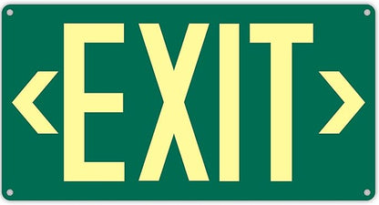 1Pack Photoluminescent Exit Sign Green - Aluminum -14.25"x 7.5" Glow In The Dark Adhesive Backing- Includes 2pcs Removable Arrows- Non Electrical Green Exit Light