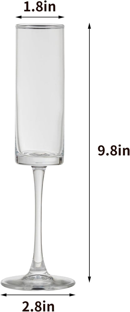 24 Pieces Clear Champagne Flutes 6 OZ Straight Sided Wine Glasses Champagne Long Stem Drinking Colored Glasses,Set of 24 Hand Blown Champagne Flutes Goblets for Wedding Cocktail Cups,Cava, Prosecco