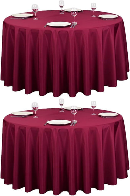 LTC LINENS 2 Pack 120 Inch Round Tablecloth Burgundy - Great for 60 Inch Round Table Floor Length - Washable, Wrinkle Resistant Polyester Fabric Cloth for Parties