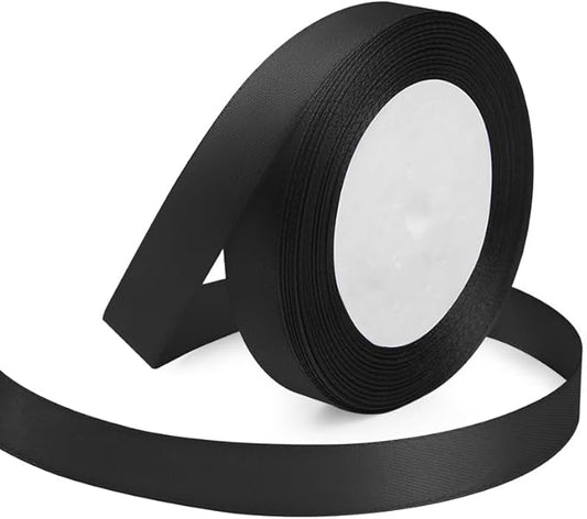 Black Ribbon 5/8 Inches x 25 Yards, Black Satin Fabric Silk Ribbon for Gift Wrapping, Bows Making, Floral Bouquets, Wreaths, DIY Handicrafts, Sewing Projects, Baby Shower and Wedding Party