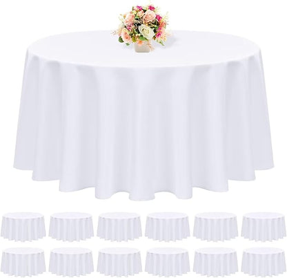12 Pack Round Tablecloth 90 Inch - White Polyester Tablecloth for Round Table, Premium Stain and Wrinkle Resistant Washable Fabric Table Cover for Wedding Party Banquet Restaurant Reception
