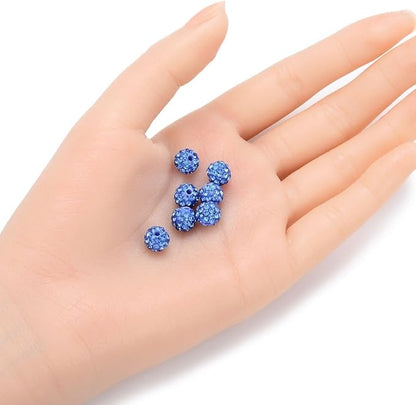 25pcs Adabele Grade A Suncatcher Crystal Rhinestone Pave Loose Beads 8mm Light Sapphire Blue Polymer Clay Disco Ball Spacers Compatible with Shamballa All Craft Jewelry Making DB8-14
