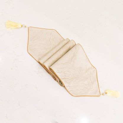 Avigers 12 x 59 Inch Decorative Luxury Abstract Striped Beige Table Runners with Tassels for Home Living Room Bedroom Art Decor Wedding