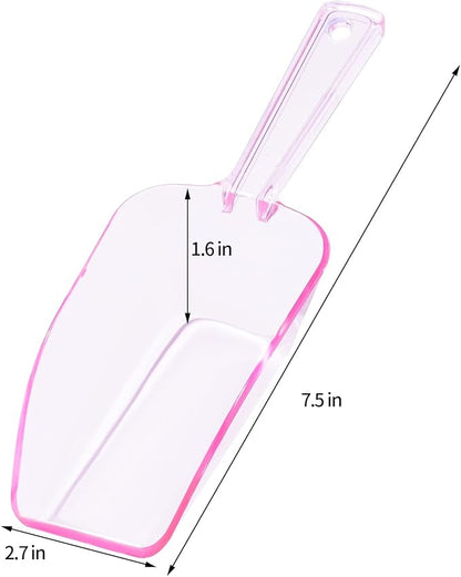 Ice Scoop for Freezer, Clear Pink Plastic Candy Buffet Scoopers, Acrylic Multi-purpose Kitchen Scoop for Party Wedding Popcorn Cookie Dry Goods, 6 Pack 7.5 In