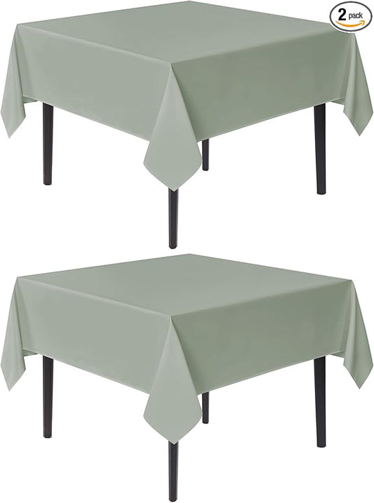 sancua Square Tablecloths 54x54 Inch, 2 Pack - Sage Green Fabric Table Cloth for Square or Round Tables, Washable Polyester Table Cover for Dinner, Holiday Party, Decorative Display Tables