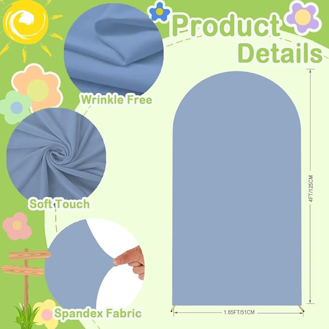 Dusty Blue Arch Cover 4ft Arch Spandex Cover for Metal Arch Backdrop Stand Wedding Arch Backdrop Cover Chiara Wall Covers Balloon Arch Covers Stretchy Bakcdrop for Baby Shower Wedding Decor