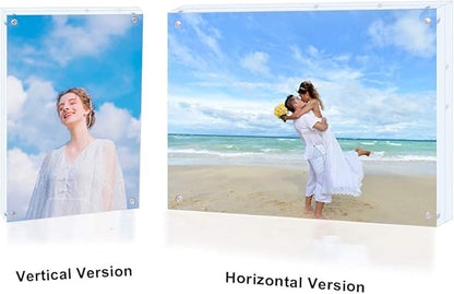 Acrylic 8 X 10 Photo Frame Clear Floating Double Sided Magnetic Picture Certificate Document Magnetic Photo Frame for Tabletop Display with Frame Stand and Gift Box (Free Soft Microfiber)