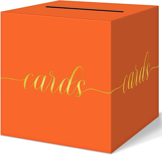 QIKSION Orange Graduation Card Box, Gold Foil Gift Card Box for Party, Graduation, Wedding Reception, Birthday, Baby Shower, Raffle